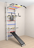 Шведская стенка Sv Sport враспор (Турник рукоход/Брусья/Стойка/Скамья) (275-295 см) В726 ( Разноцветные перекладины)