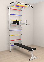 Шведская стенка Sv Pro рукоход 854 (Турник Pro рукоход/Брусья/стойка/Скамья) ( Белый) ( Разноцветные перекладины)