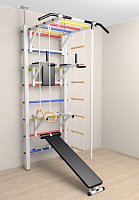 Шведская стенка Sv Sport враспор (Турник рукоход/Брусья/Стойка/Скамья/Канат/Кольца/Лестница)  (258-275 см) 727 ( Разноцветные перекладины )