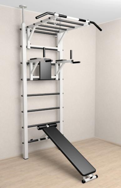 Шведская стенка Sv Sport враспор (Турник рукоход/Брусья/Скамья) (высота 258-275 см)  724