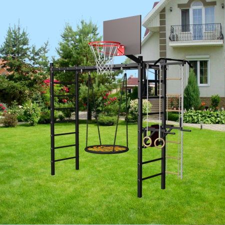 картинка Уличная шведская стенка Sv Sport рукоход У524.2 (Турник/Брусья/Гнездо 115см/Канат/кольца/лестница) от магазина Лазалка