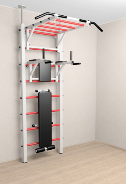 Шведская стенка Sv Sport враспор (Турник рукоход/Брусья/Скамья) (высота 275-295 см) В724