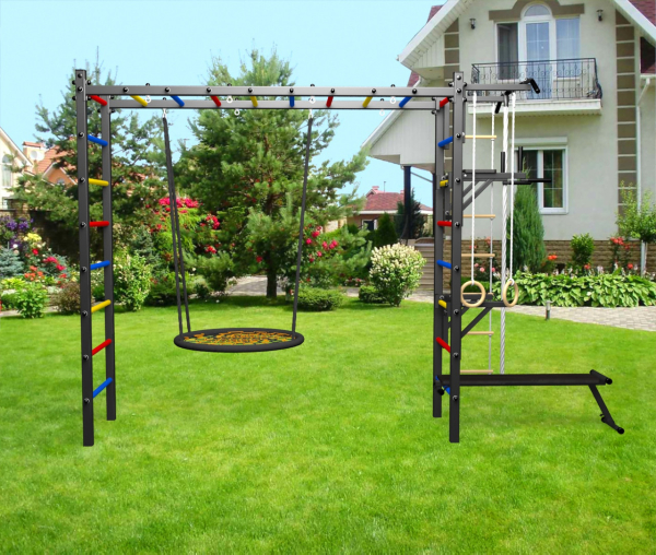 картинка Уличная шведская стенка Sv Sport рукоход У528.2 (Турник/Брусья/Стойка/Скамья/Гнездо 115см/Канат/кольца/лестница) от магазина Лазалка