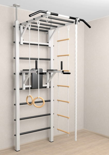 Шведская стенка Sv Sport враспор (Турник рукоход/Брусья/Канат/Кольца/Лестница) (высота 275-295см) В723