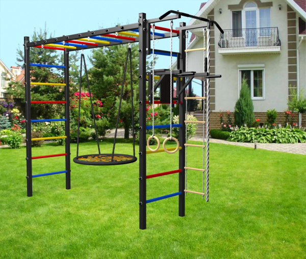 Уличная шведская стенка Sv Sport рукоход У524.2 (Турник/Брусья/Гнездо 115см/Канат/кольца/лестница)