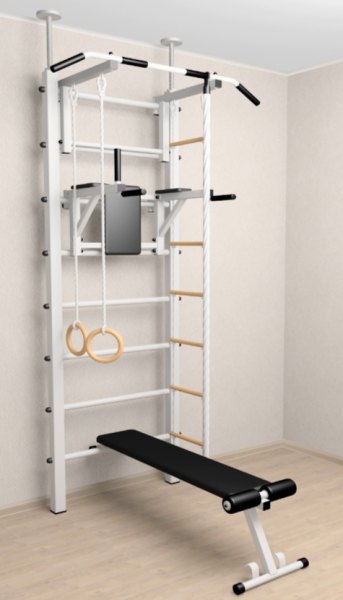 Шведская стенка Sv Sport враспор (Турник стандарт/Брусья/Скамья/Канат/Кольца/Лестница) (275-295см)  В706