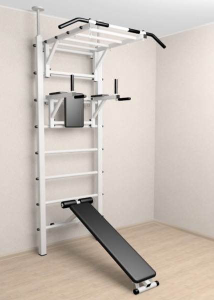 Шведская стенка Sv Sport враспор (Турник рукоход/Брусья/Скамья)  (258-275 см) 724