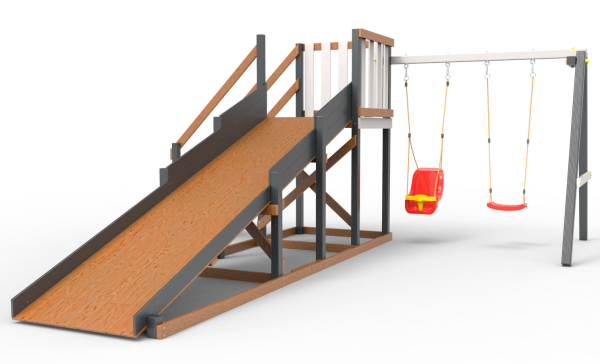 Детская площадка - деревянная горка  Пикник "Зима №2" Ультра с качельной балкой