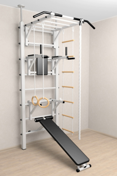 Шведская стенка Sv Sport враспор (Турник рукоход/Брусья/Стойка/Скамья/Канат/Кольца/Лестница)  (258-275 см) 727